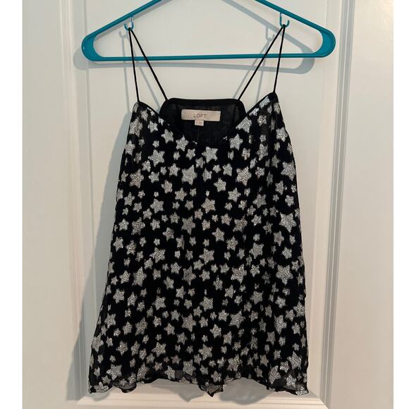 NWT LOFT Shimmer Star Embellished Sleeveless Cami Top Black/Silver Womens Size S - Picture 2 of 6